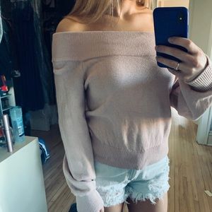 H&M blush pink off the shoulder sweater